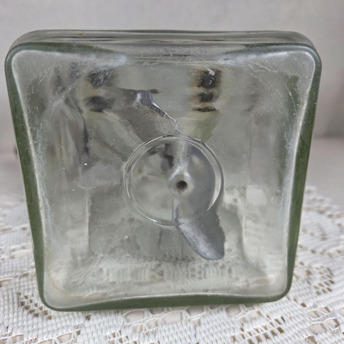 Vintage Hand Crank Butter Churn with Glass Jar and Metal Gear Assembly