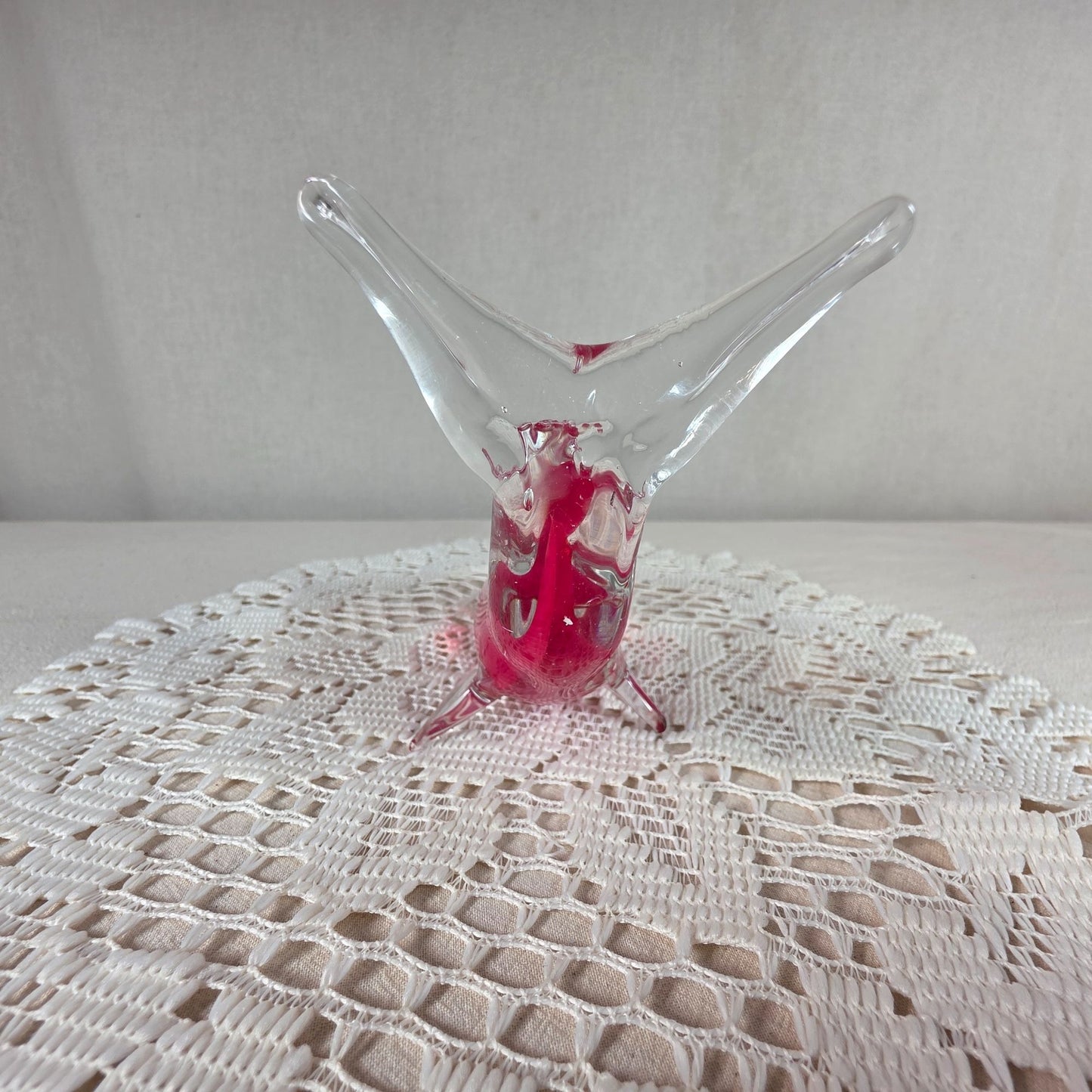 Handcrafted Clear & Red Glass Dolphin Figurine