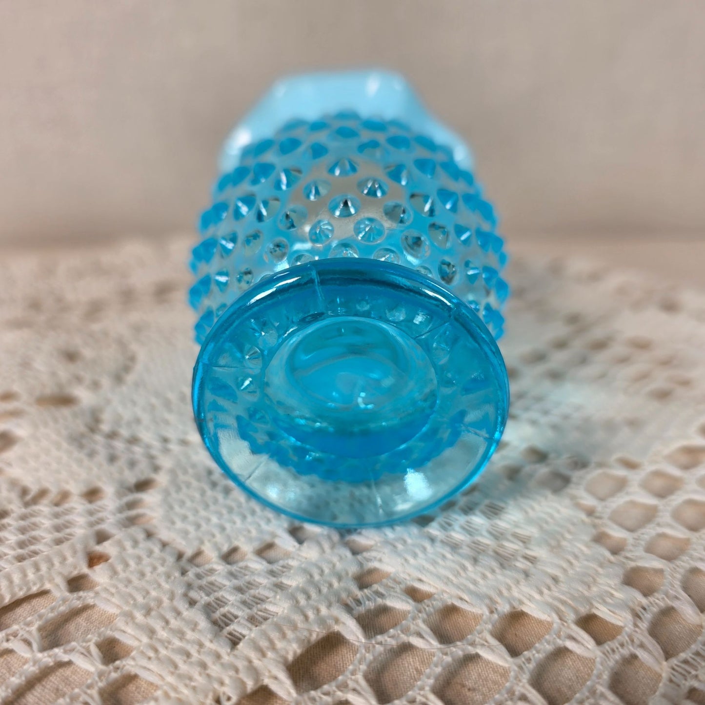 Fenton Blue Opalescent small glass vase with Ruffled rim 3 1/2"