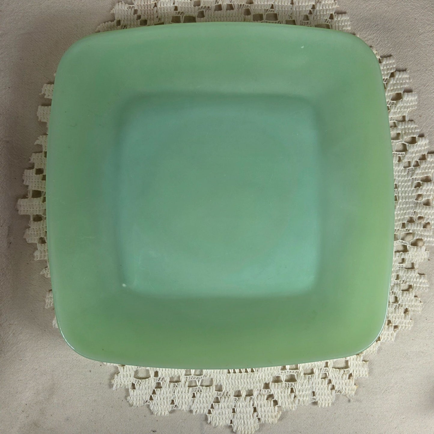 Jadeite Charm 8 3/8" Square Luncheon Plate - Vintage Jade Green Glass - Mid-Century Modern Design