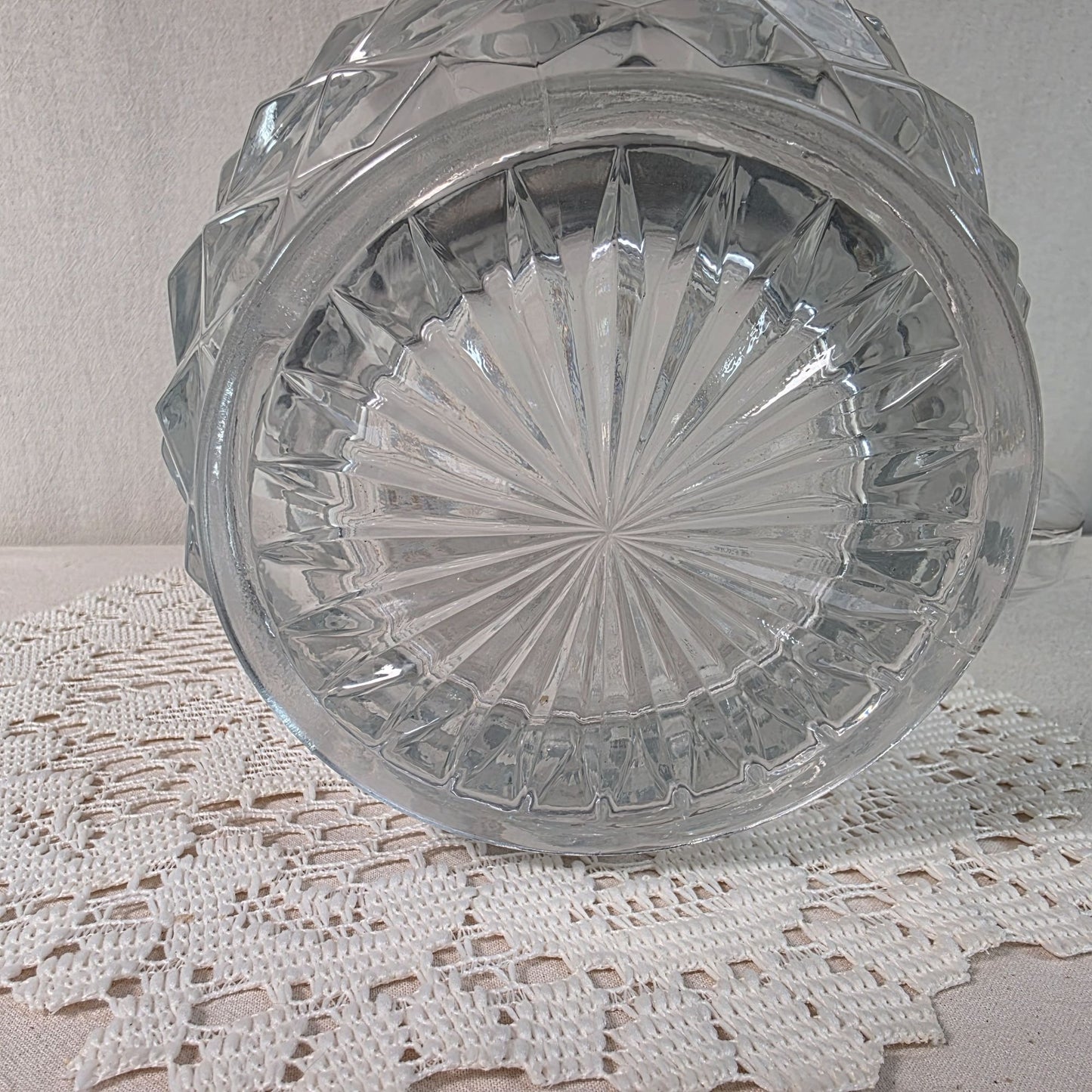 Vintage Fostoria Cubist Pattern Heave Pressed Crystal Pitcher with Ice Lip - 6 1/2:"