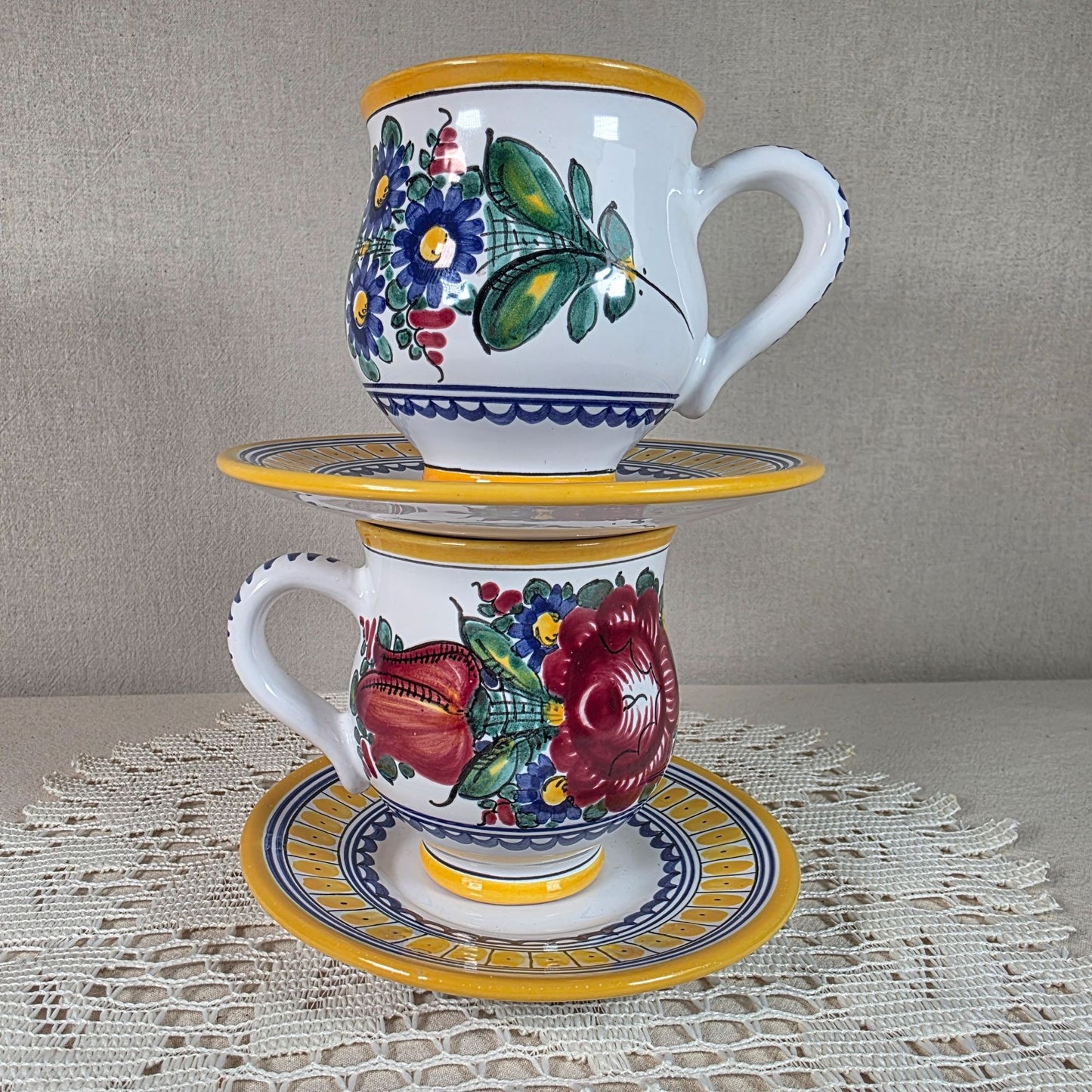 Vintage Tupesy Ceramic Tea Cup Set Hand Painted Floral Bohemian Style