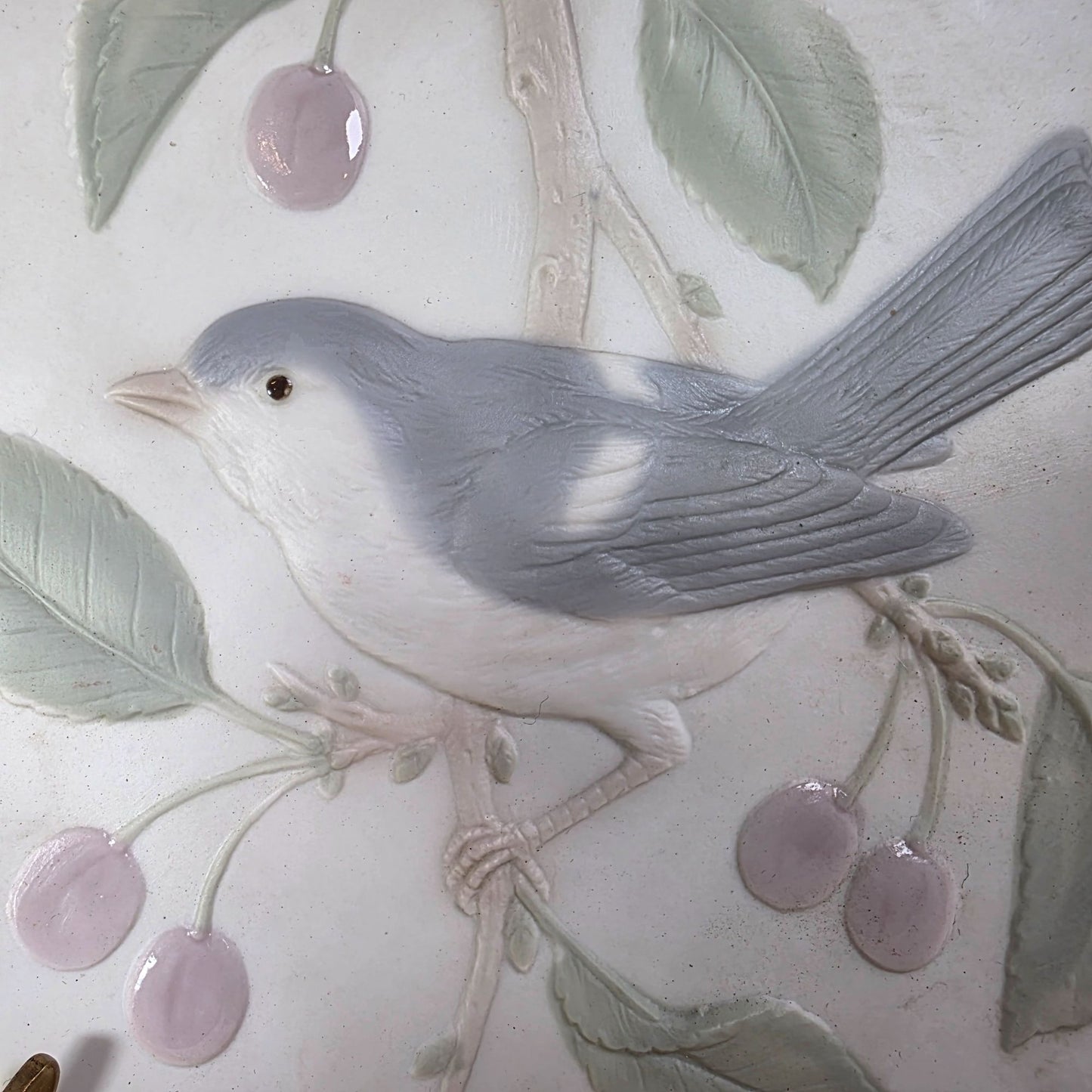 Bluebird On A Cherry Branch Collectors Plate Matte Bisque Porcelain 7.75" Diameter Made In Japan Crowning Touch Collection