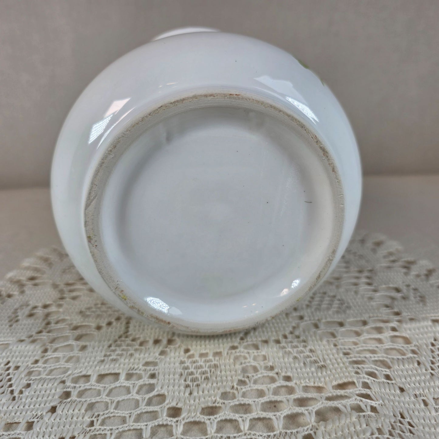 Floral Ceramic Basket With Scalloped Rim & Handle 7 1/2" Tall Hand-Painted Design