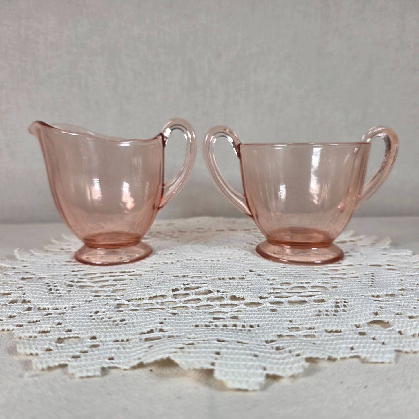 Vintage Fostoria Pink Depression Glass Cream & Sugar Set Elegant Glassware