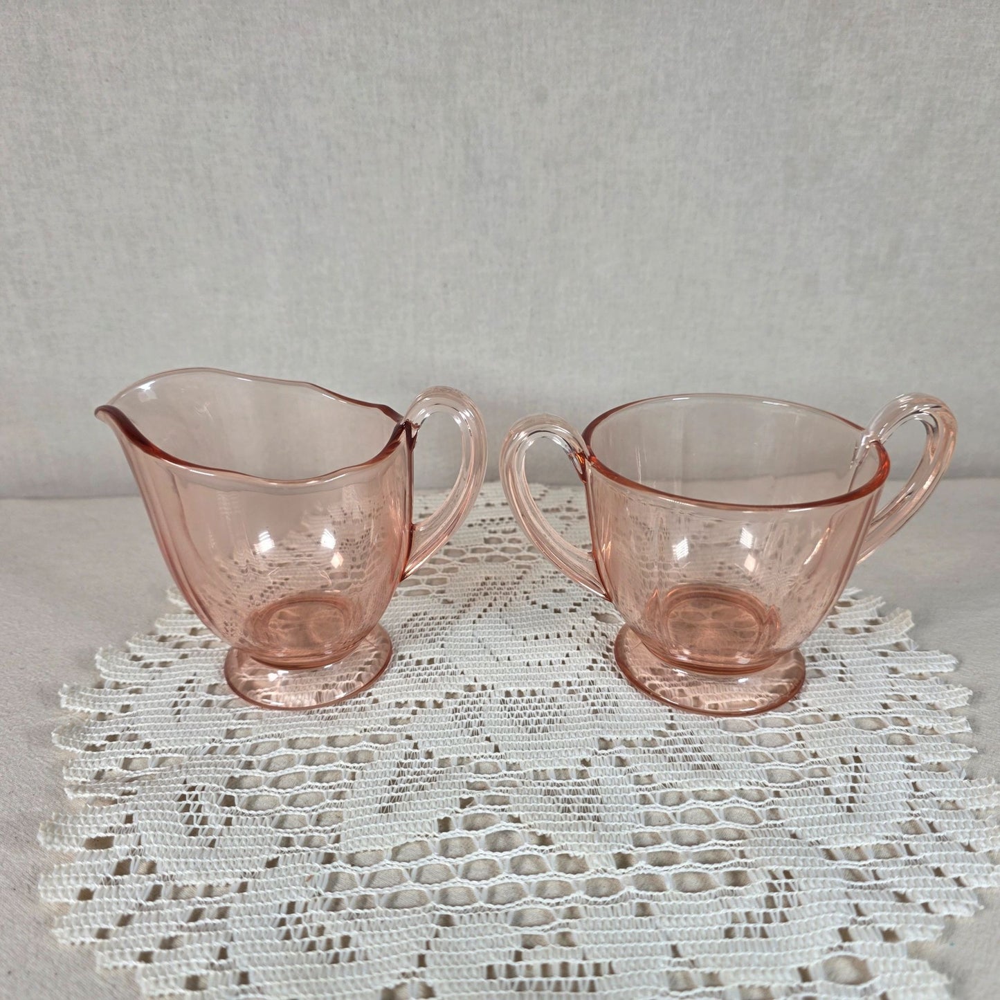 Vintage Fostoria Pink Depression Glass Cream & Sugar Set Elegant Glassware