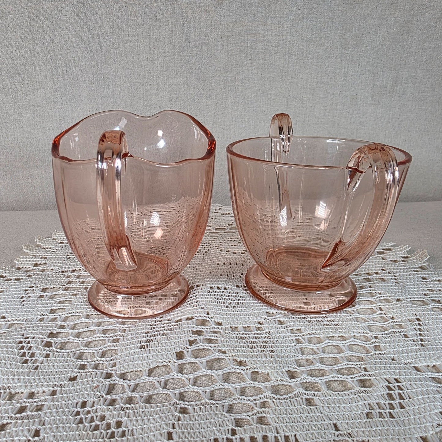 Vintage Fostoria Pink Depression Glass Cream & Sugar Set Elegant Glassware
