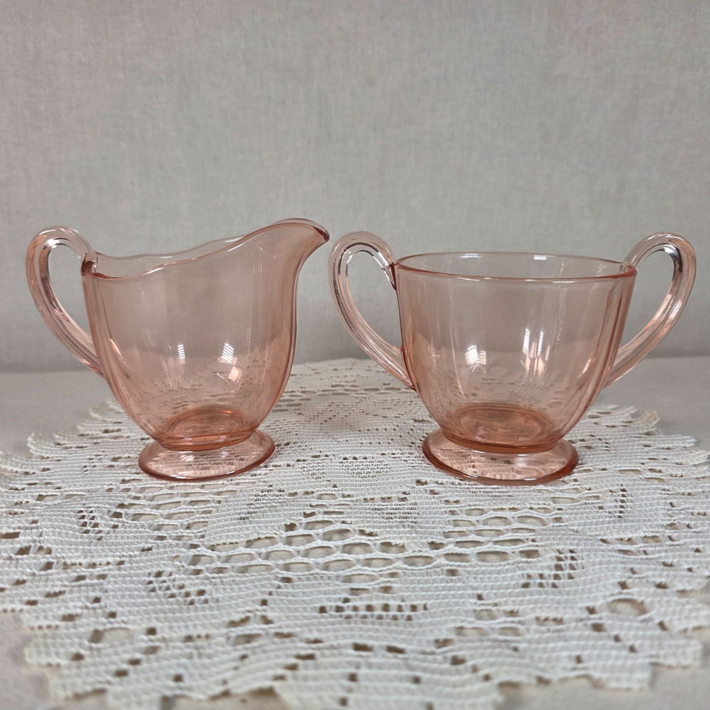 Vintage Fostoria Pink Depression Glass Cream & Sugar Set Elegant Glassware