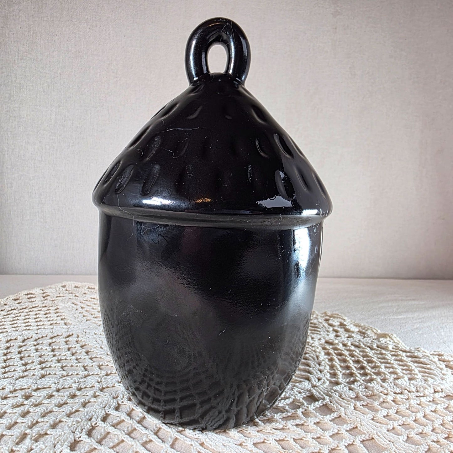 Rae Dunn Ceramic Acorn Birdhouse With "Nest" Text Black Decorative Piece For Indoor/Outdoor Use