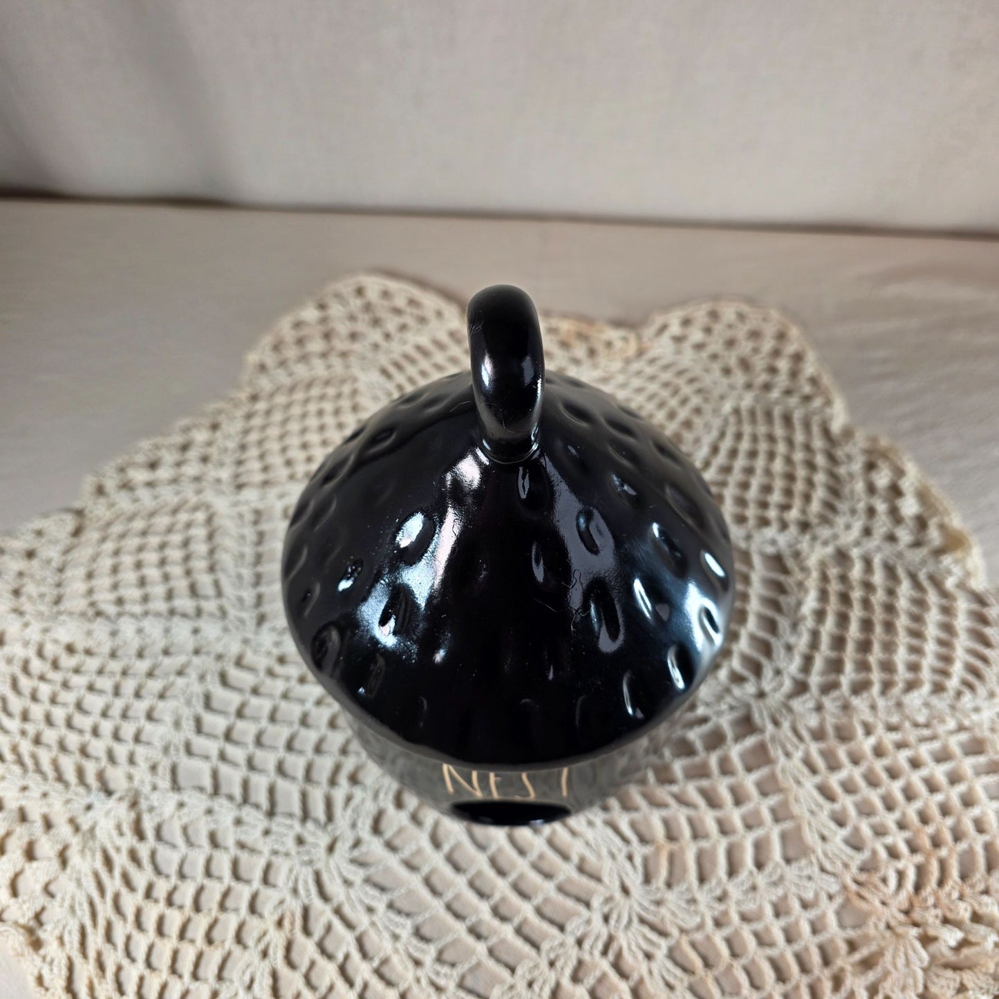 Rae Dunn Ceramic Acorn Birdhouse With "Nest" Text Black Decorative Piece For Indoor/Outdoor Use