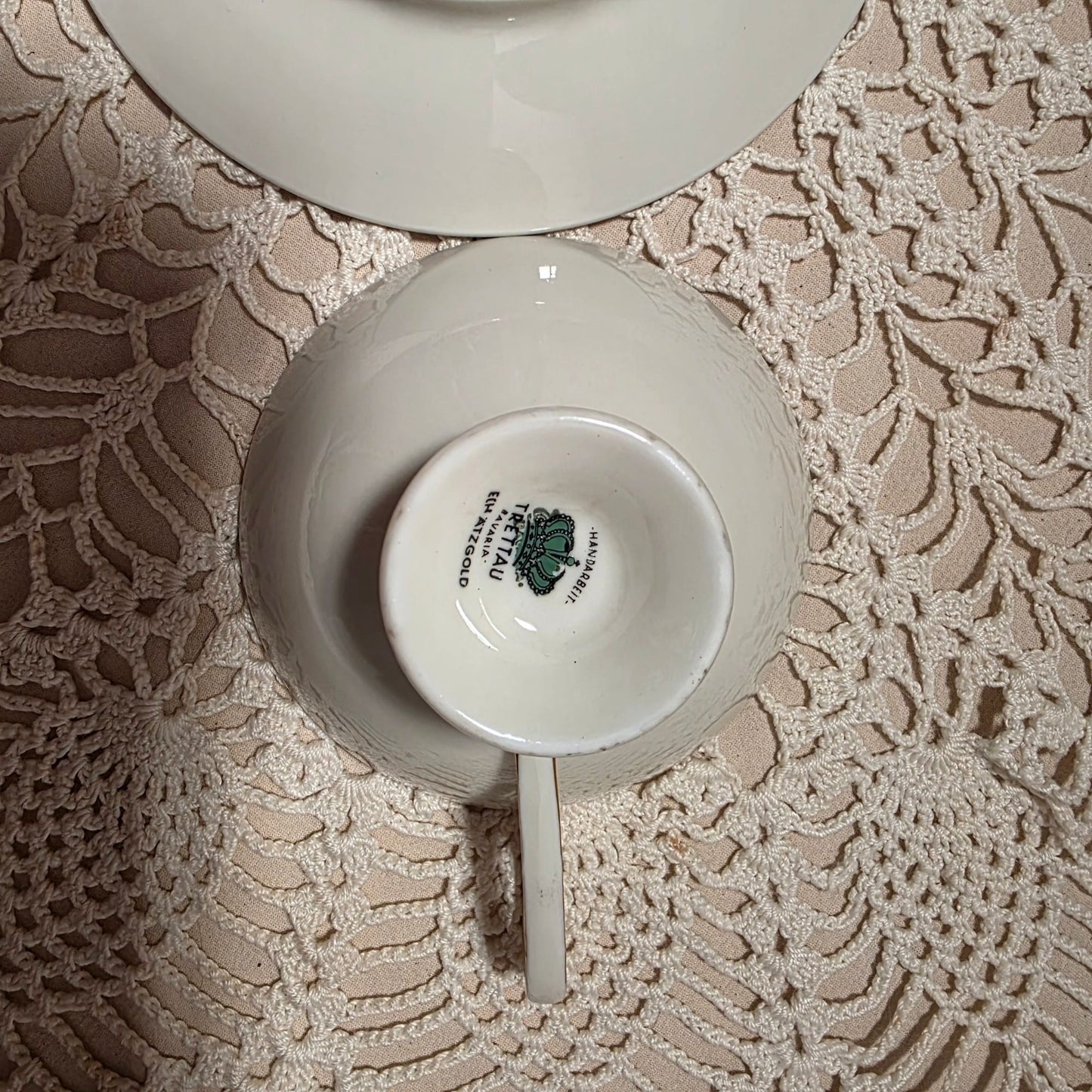 Gold & Blue Teacup Saucer & Plate Set By Tettau Echt 22K Gold Porcelain Elegant Design