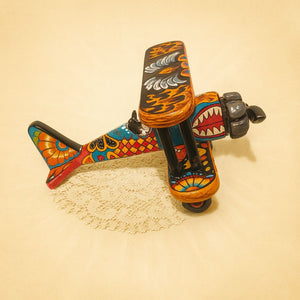 Rare Handcrafted Talavera Pottery Day Of The Dead Airplane Bi Plane By Gerardo Garcia