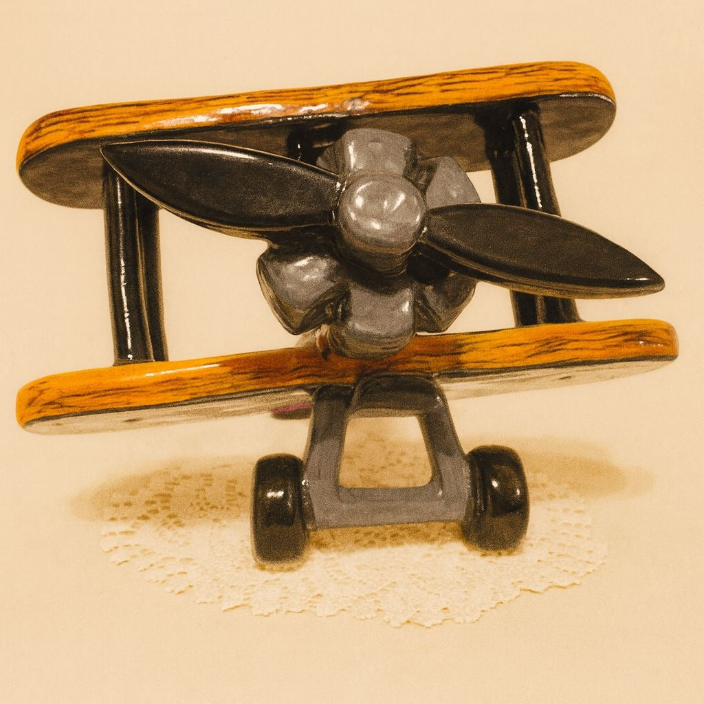 Rare Handcrafted Talavera Pottery Day Of The Dead Airplane Bi Plane By Gerardo Garcia