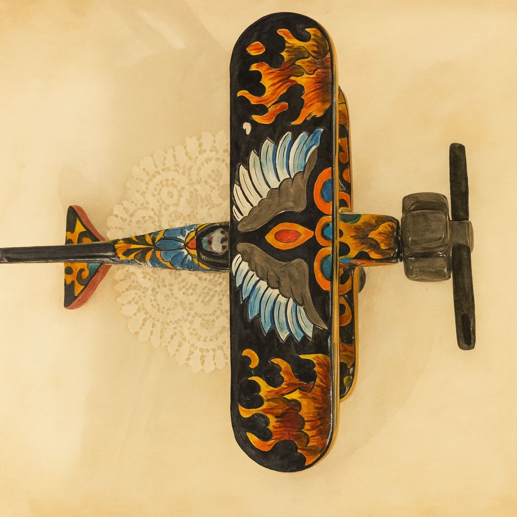 Rare Handcrafted Talavera Pottery Day Of The Dead Airplane Bi Plane By Gerardo Garcia