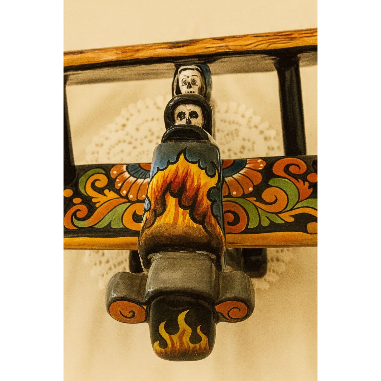 Rare Handcrafted Talavera Pottery Day Of The Dead Airplane Bi Plane By Gerardo Garcia