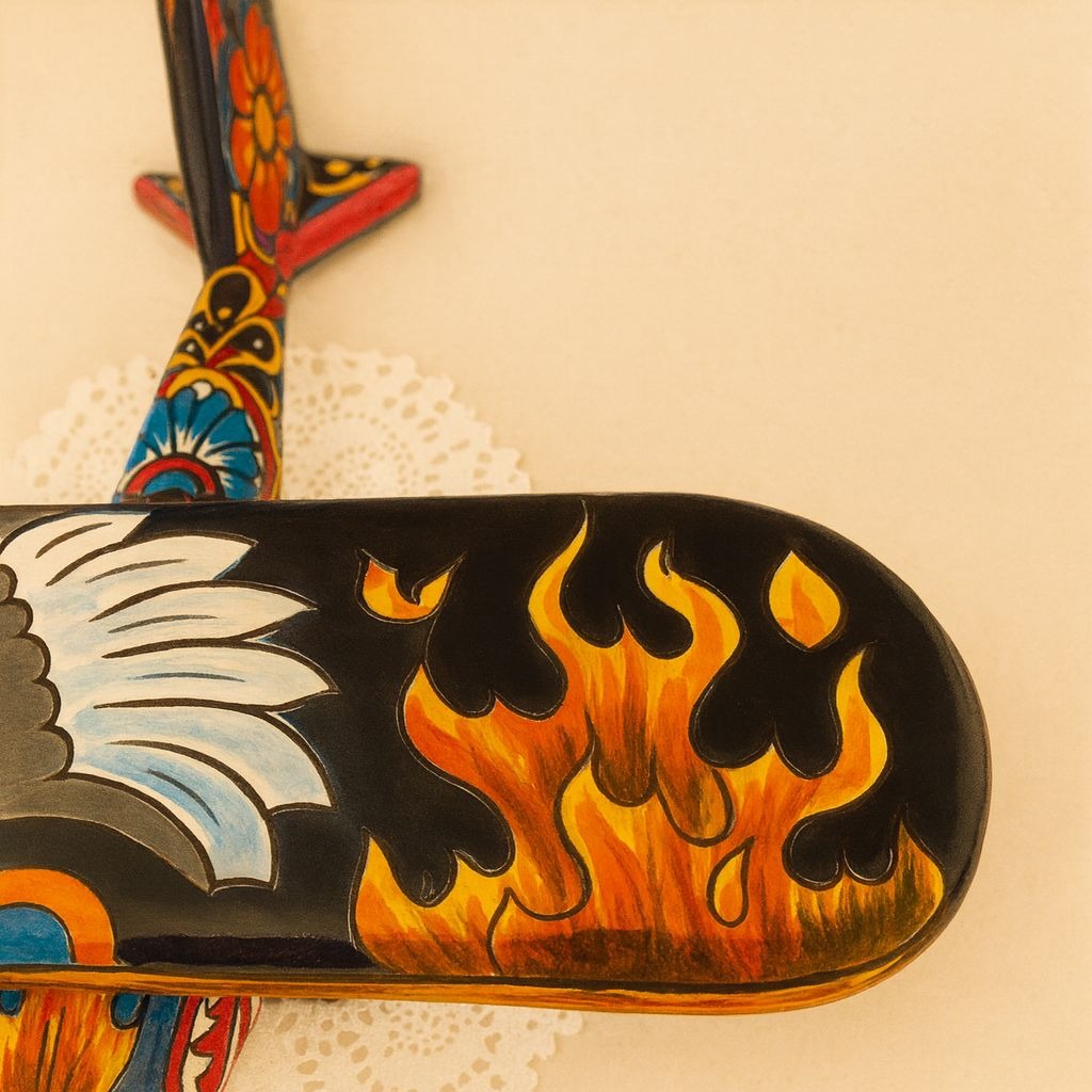 Rare Handcrafted Talavera Pottery Day Of The Dead Airplane Bi Plane By Gerardo Garcia
