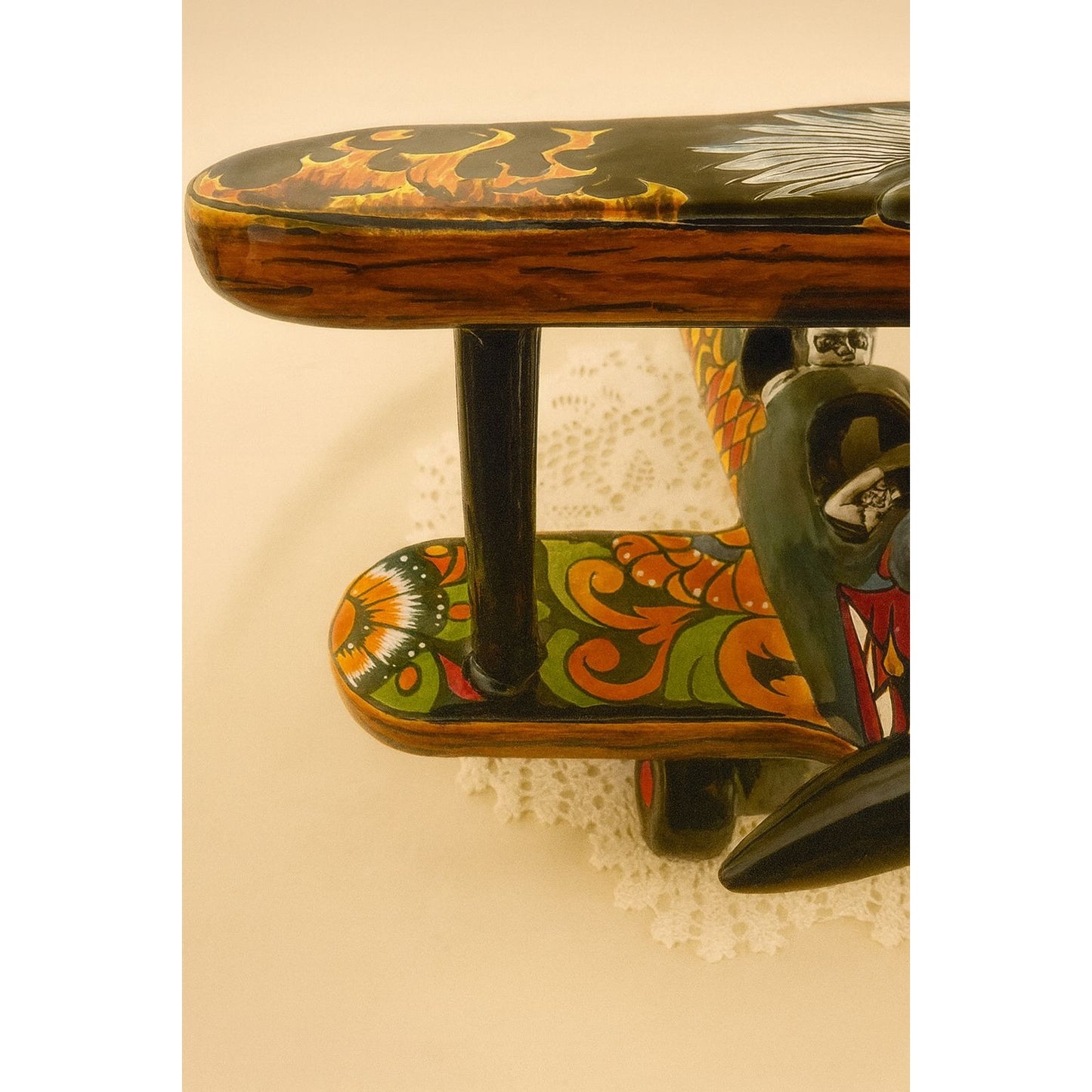Rare Handcrafted Talavera Pottery Day Of The Dead Airplane Bi Plane By Gerardo Garcia