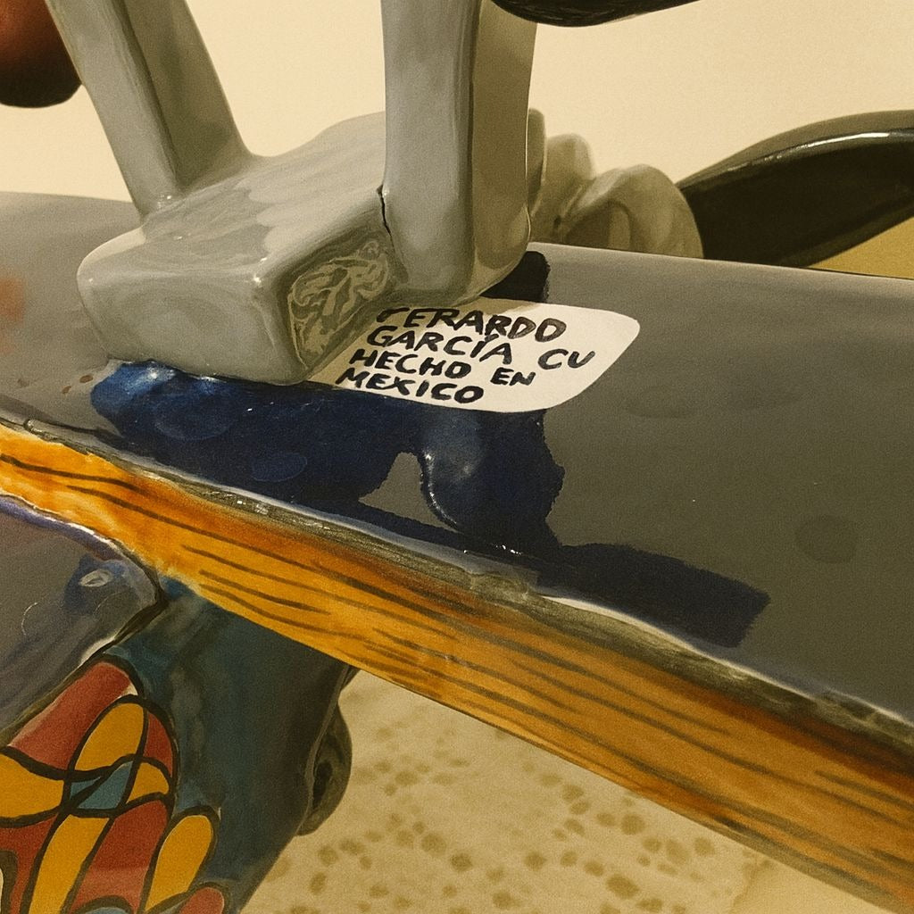Rare Handcrafted Talavera Pottery Day Of The Dead Airplane Bi Plane By Gerardo Garcia