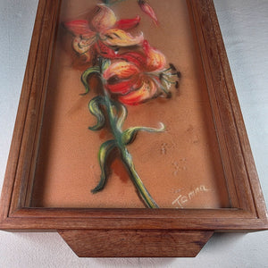 Vintage Wooden Serving Tray With Hand-Painted Glass Floral Design & Handles Jemelene
