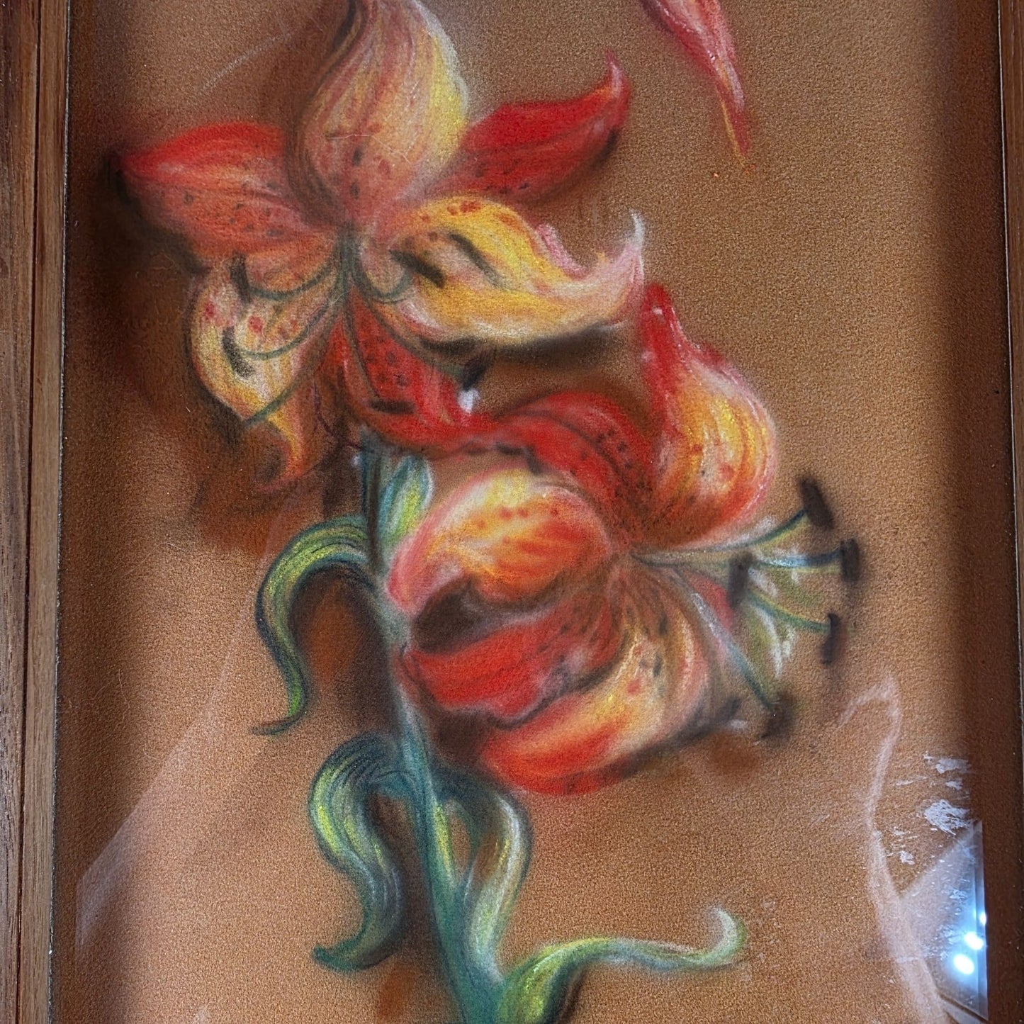 Vintage Wooden Serving Tray With Hand-Painted Glass Floral Design & Handles Jemelene