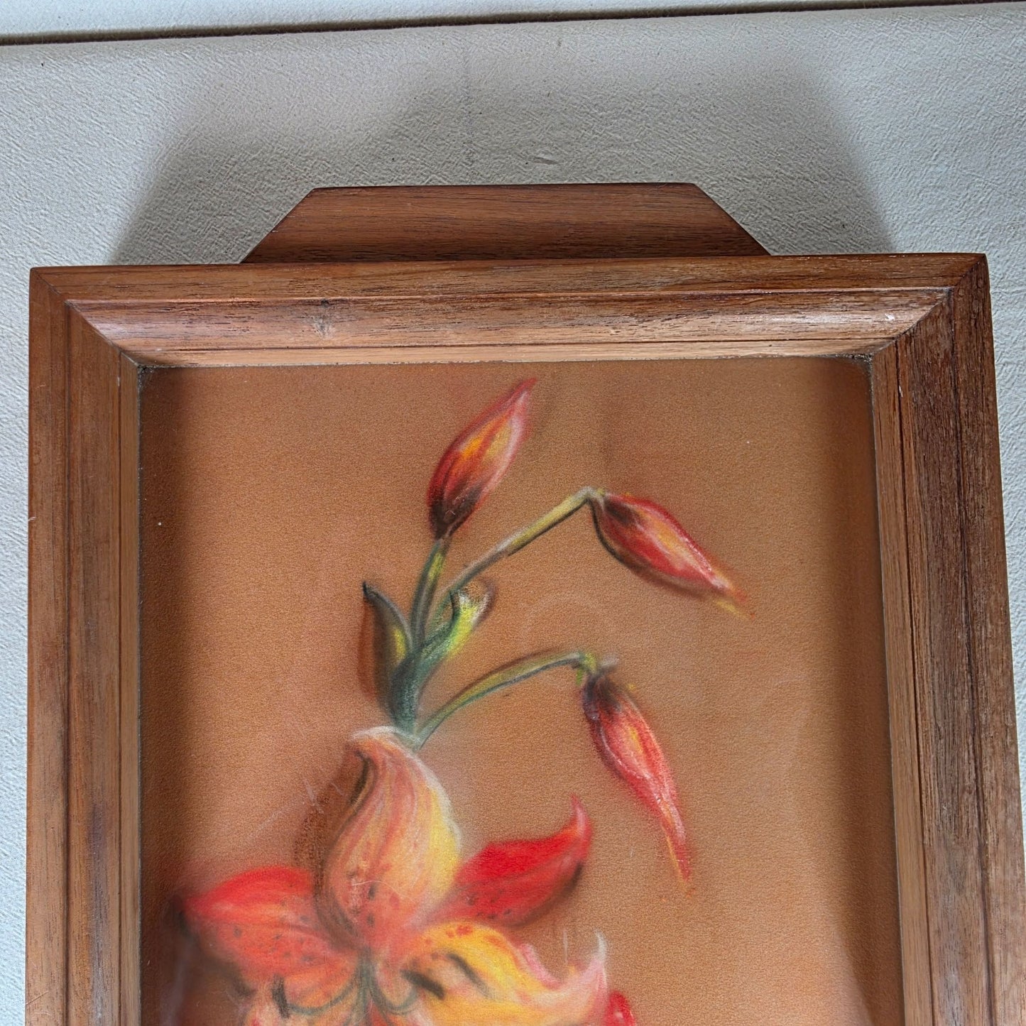 Vintage Wooden Serving Tray With Hand-Painted Glass Floral Design & Handles Jemelene