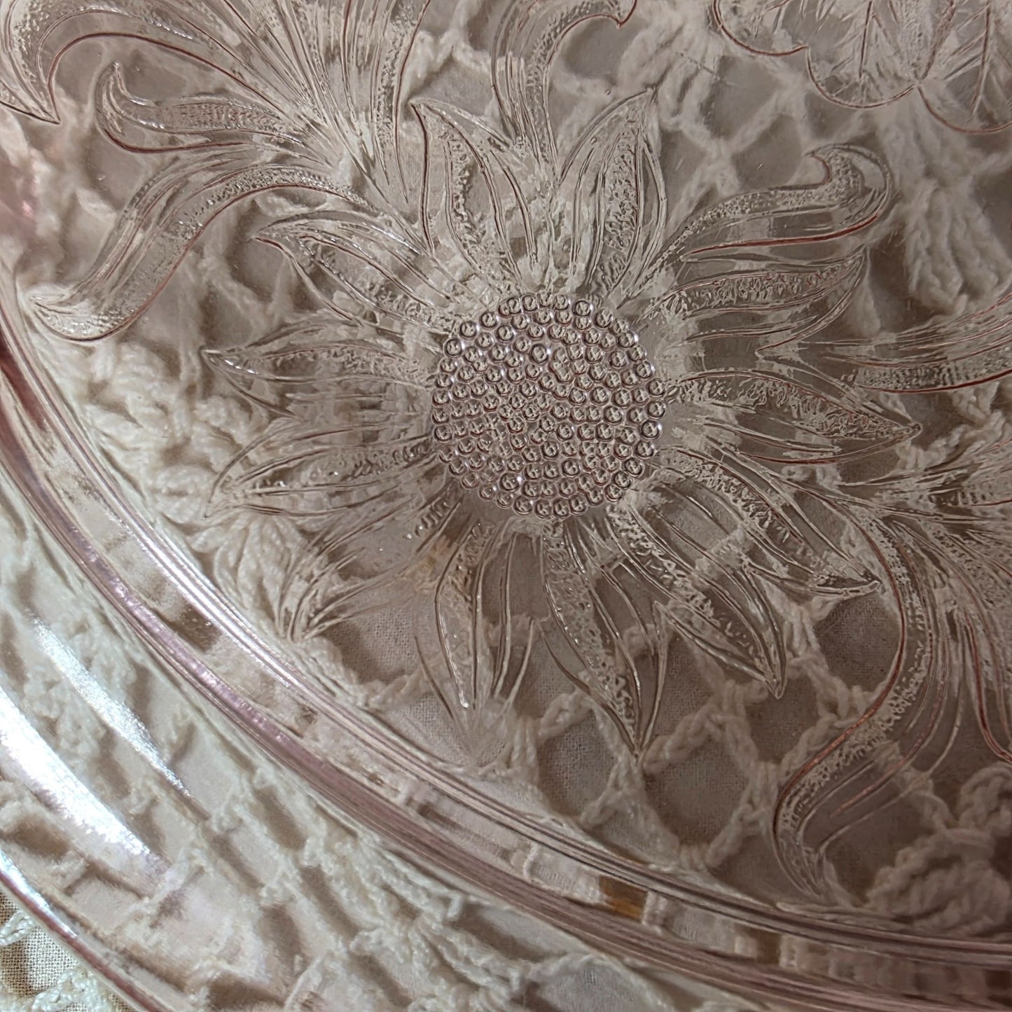Jeanette Sunflower Pink Depression Glass 10" Footed Cake Plate Vintage 1930s-1940s Elegant Floral Design