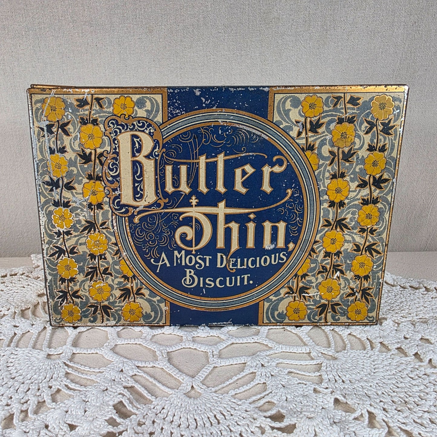 Antique Butter Thin Biscuit Tin National Biscuit Co Hinged lid Advertising Box