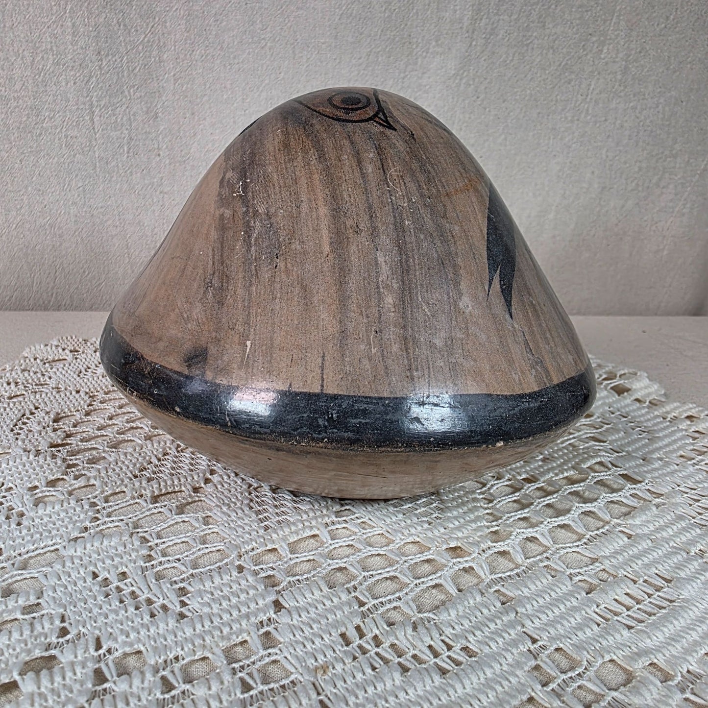Vintage Tonala Pottery Bobbing Head Turtle Figurine With Bird Design Hand Painted 7.5" Long 5" Tall