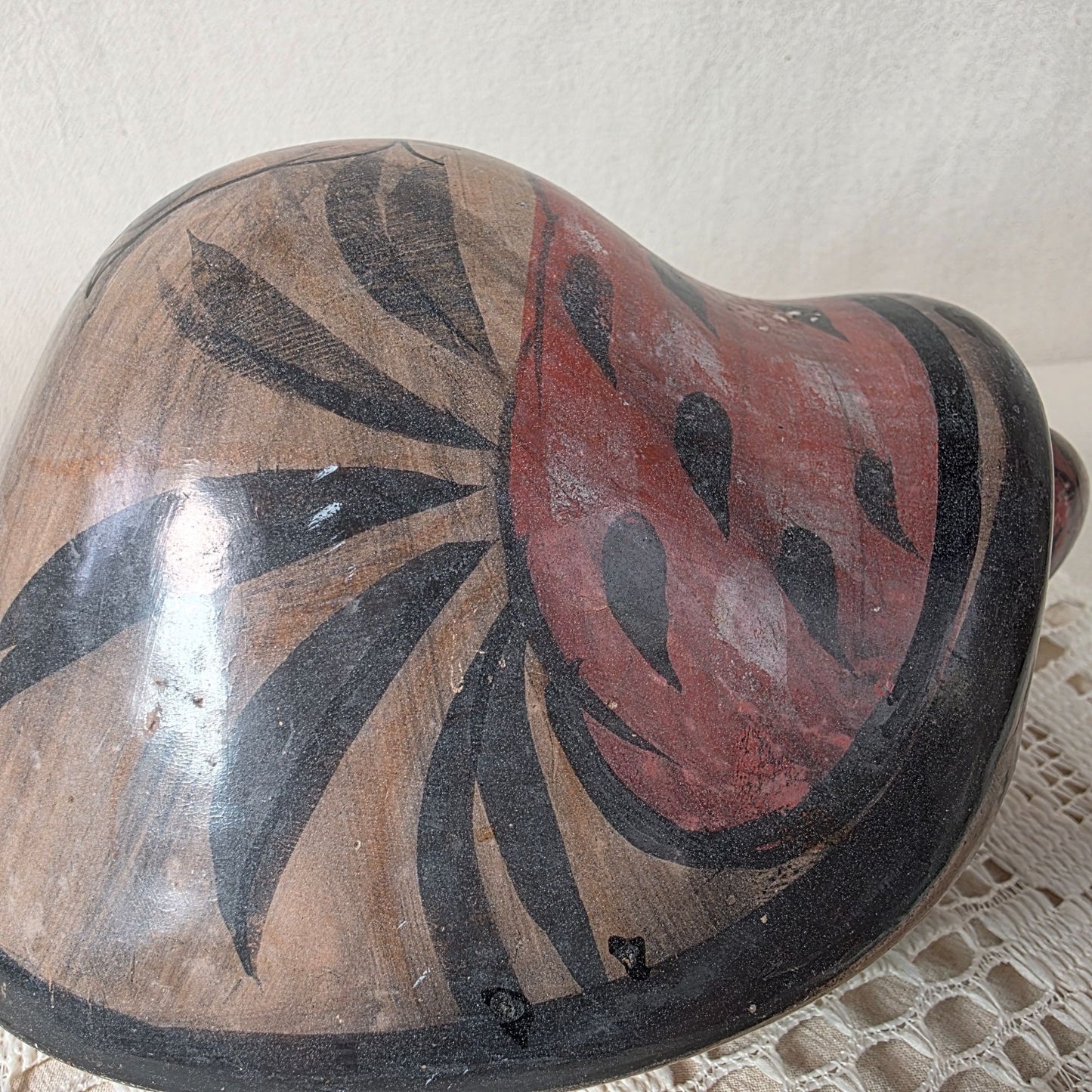 Vintage Tonala Pottery Bobbing Head Turtle Figurine With Bird Design Hand Painted 7.5" Long 5" Tall