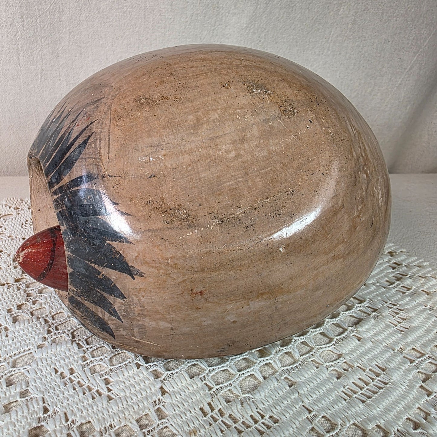 Vintage Tonala Pottery Bobbing Head Turtle Figurine With Bird Design Hand Painted 7.5" Long 5" Tall