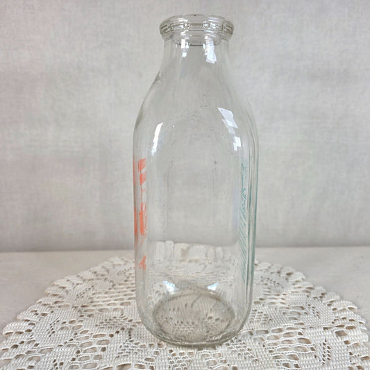 Vintage Modern Dairy Milk Bottle St. Mary's PA Orange Blue Pyro Glass Farmhouse Decor