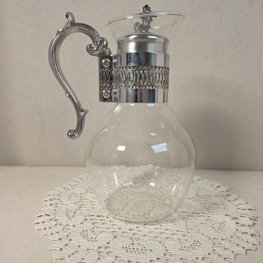F.B. Rogers Silver plated & glass coffee carafe with Ornate Handle & Lid -  10" tall