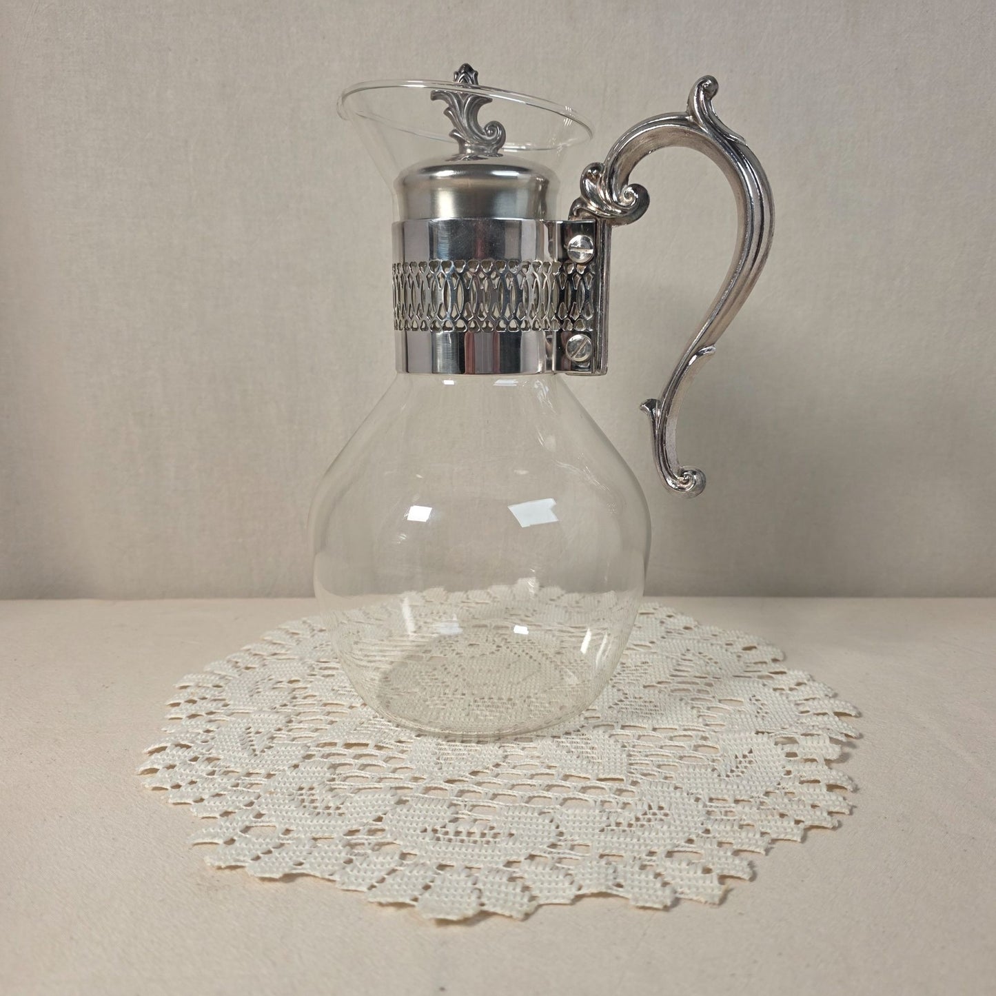 F.B. Rogers Silver plated & glass coffee carafe with Ornate Handle & Lid -  10" tall
