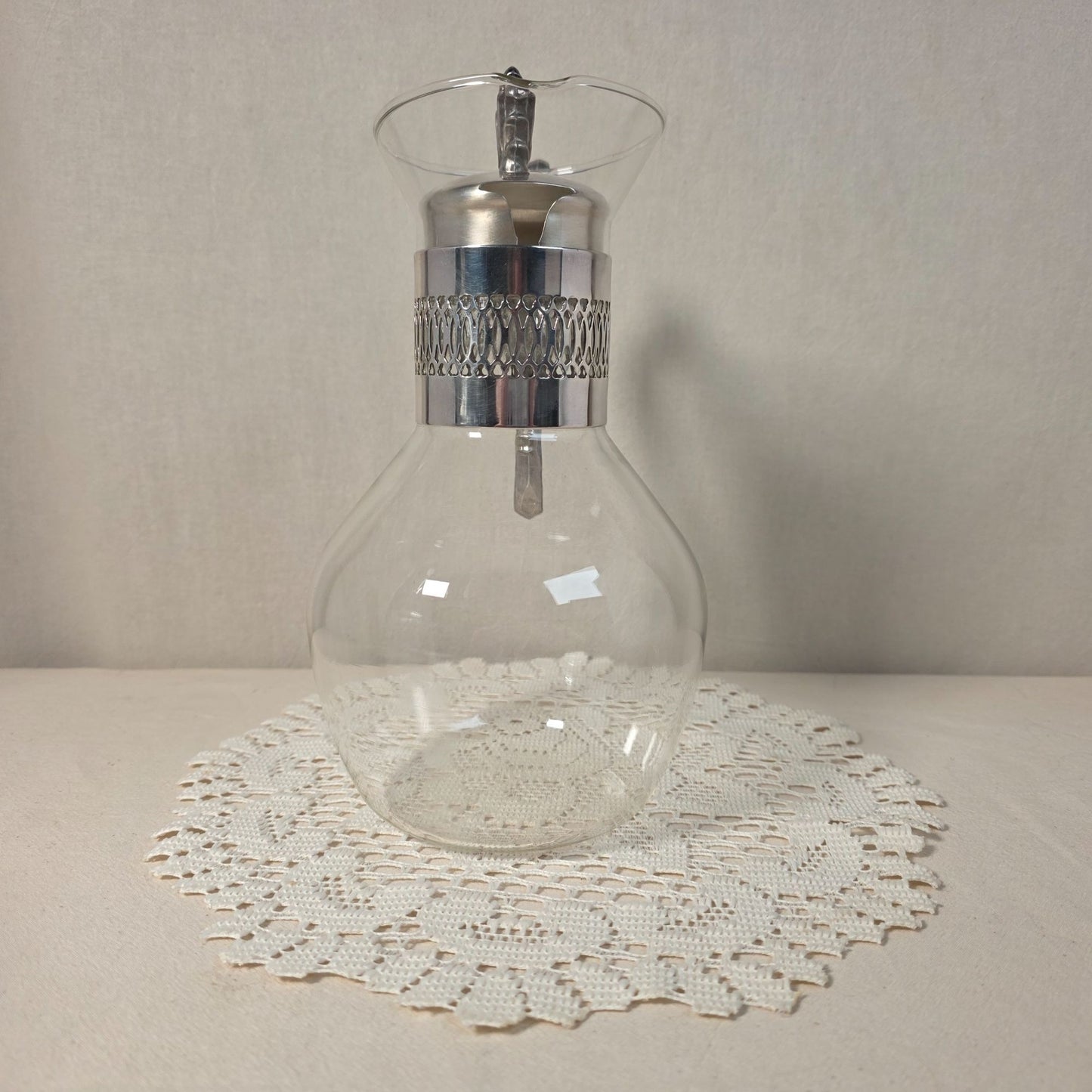 F.B. Rogers Silver plated & glass coffee carafe with Ornate Handle & Lid -  10" tall