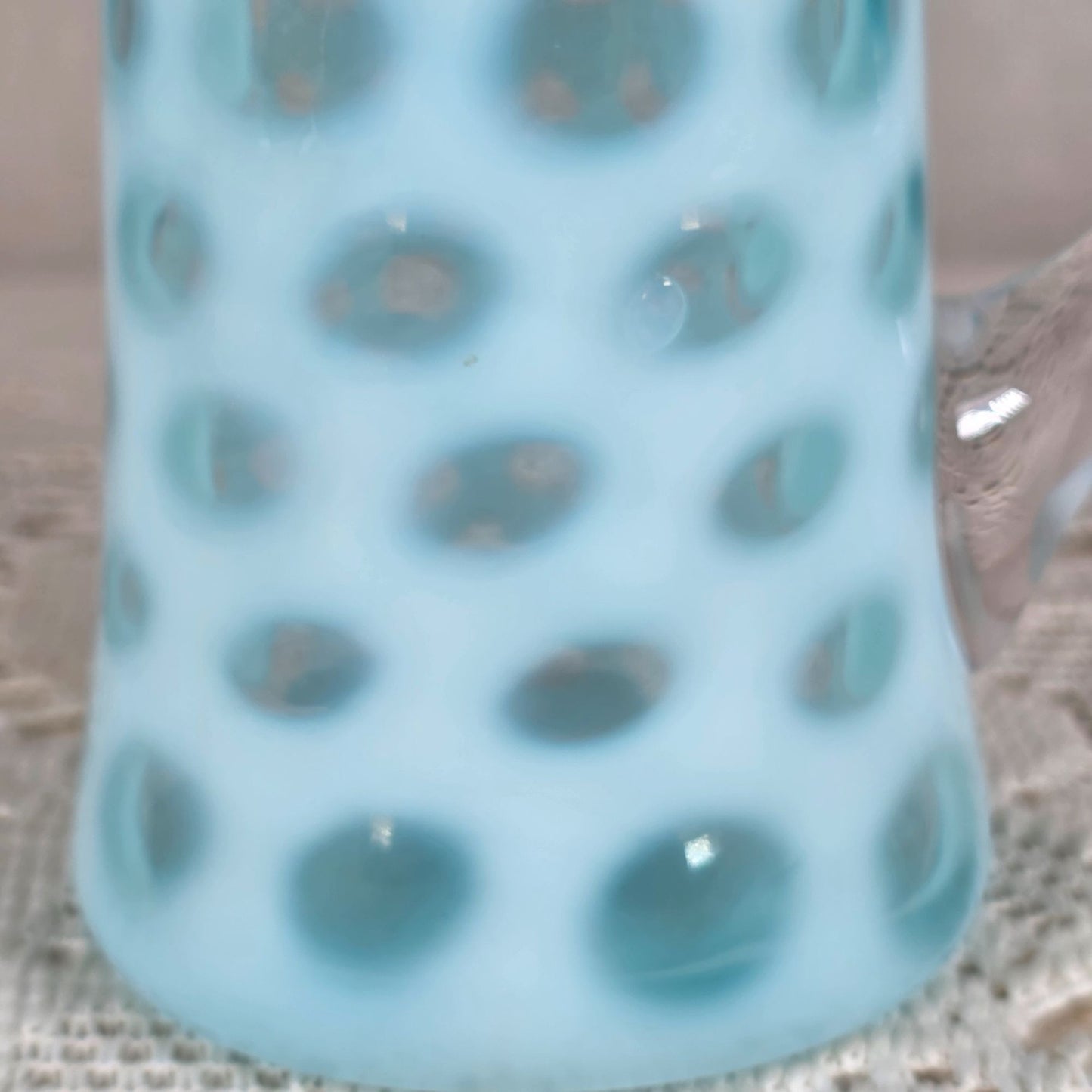 Vintage Fenton Blue Coin Dot Opalescent Glass Mini Pitcher 4"