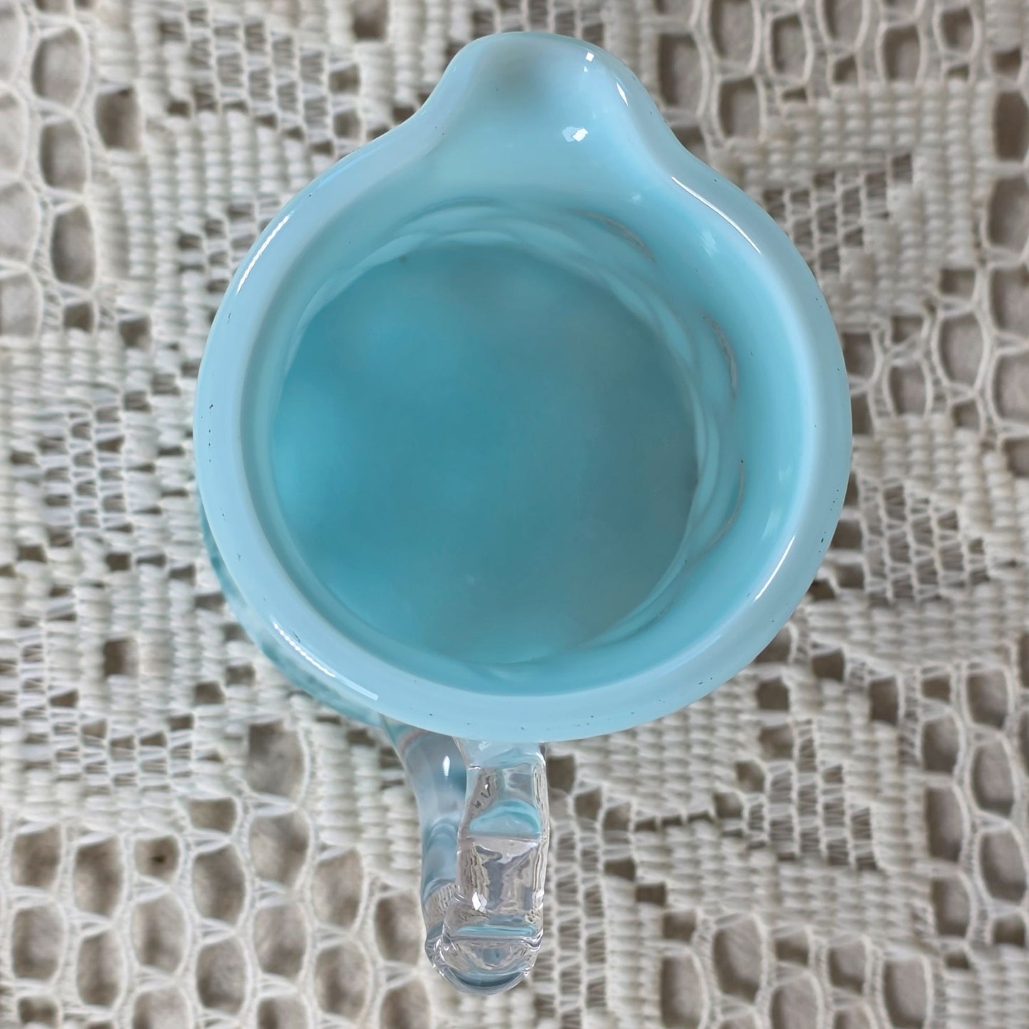 Vintage Fenton Blue Coin Dot Opalescent Glass Mini Pitcher 4"