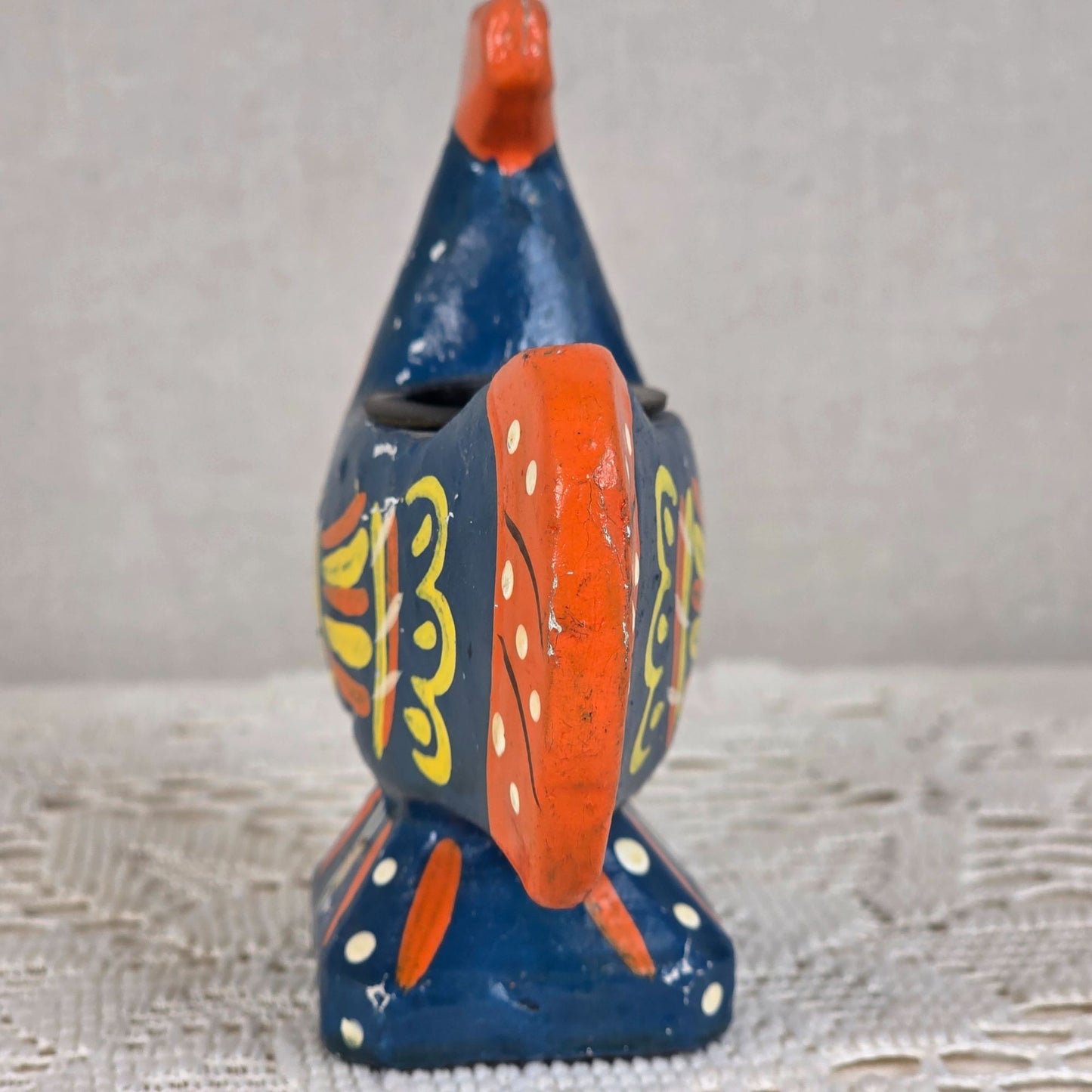Vintage Folk Art Hand Painted Rooster Bird Candle Holder/Toothpick Holder 4" Enesco Japan