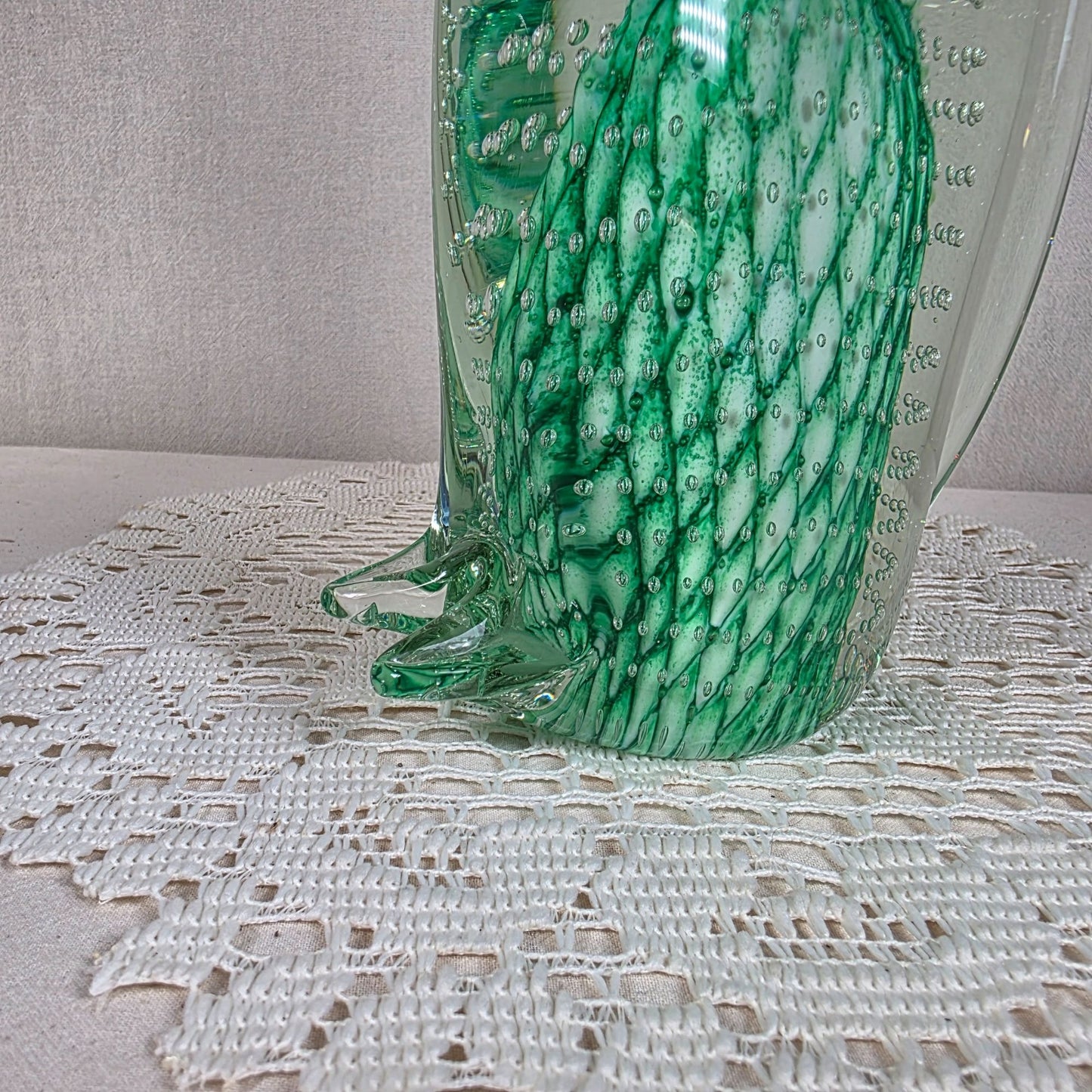 Large Vintage Art Glass Cat Sculpture Green Controlled Bubble Latticino 12" Tall 5lbs.