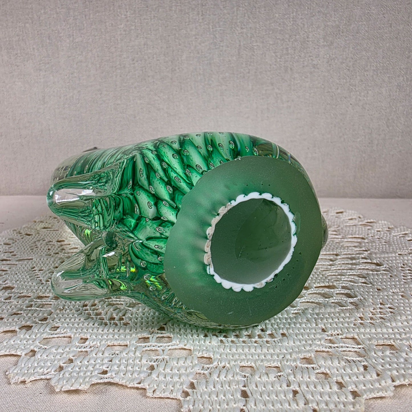Large Vintage Art Glass Cat Sculpture Green Controlled Bubble Latticino 12" Tall 5lbs.