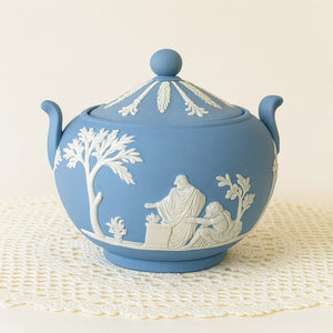 Wedgwood Blue Jasperware Lidded Sugar Bowl – Classical Relief Portland Blue