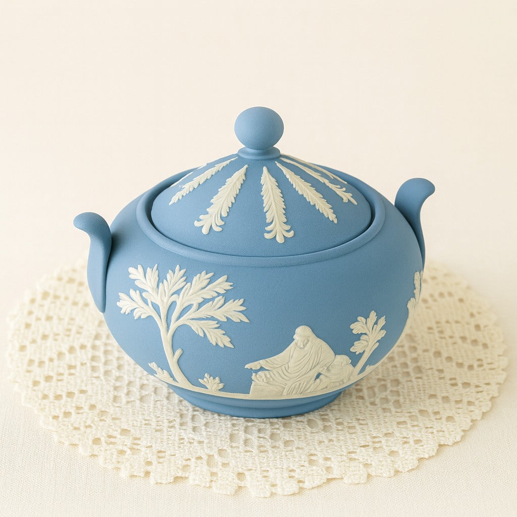 Wedgwood Blue Jasperware Lidded Sugar Bowl – Classical Relief Portland Blue