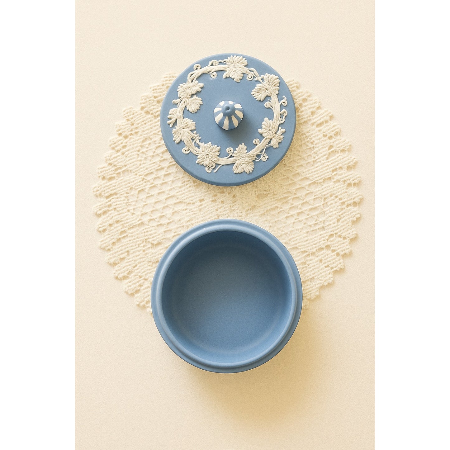 Vintage Wedgewood Blue Jasperware Round Trinket Box