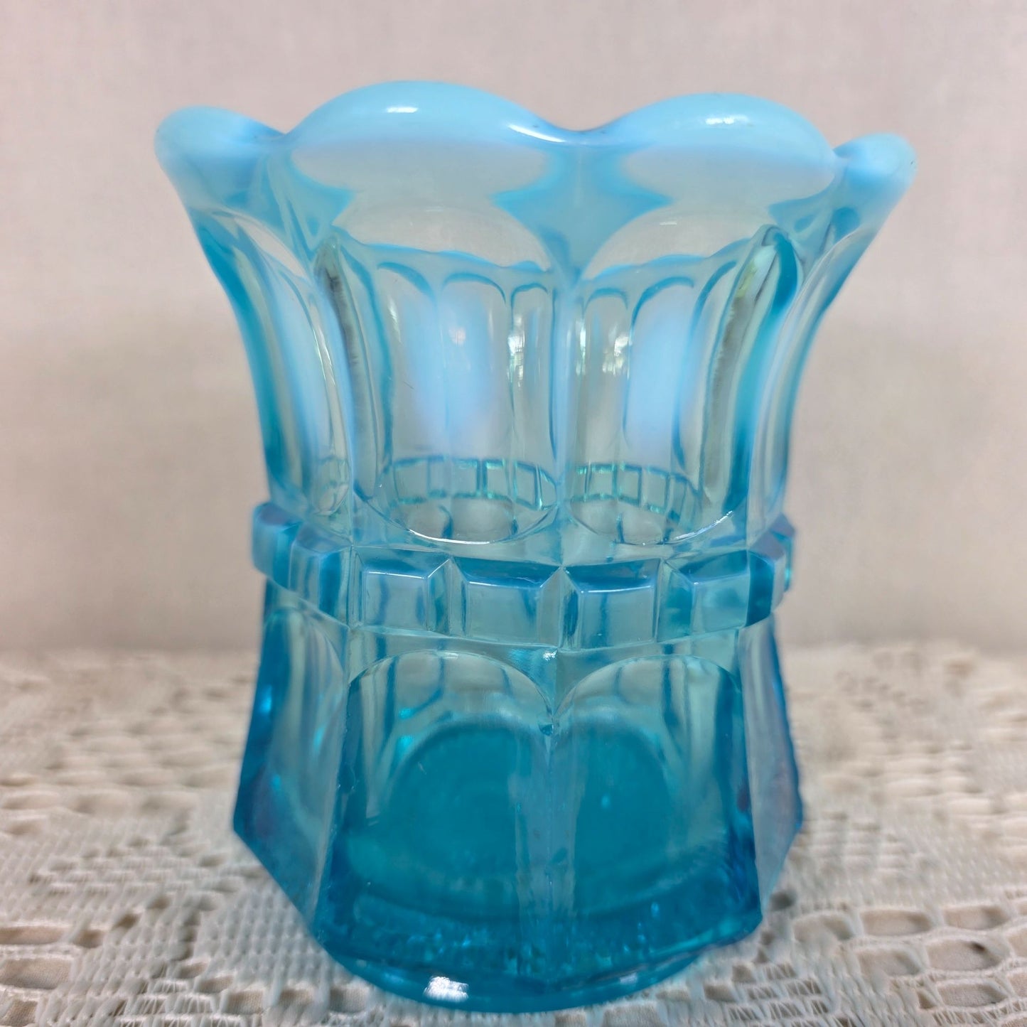 Antique Northwood Regal Blue Opalescent Open Sugar Bowl Scalloped Rim EAPG