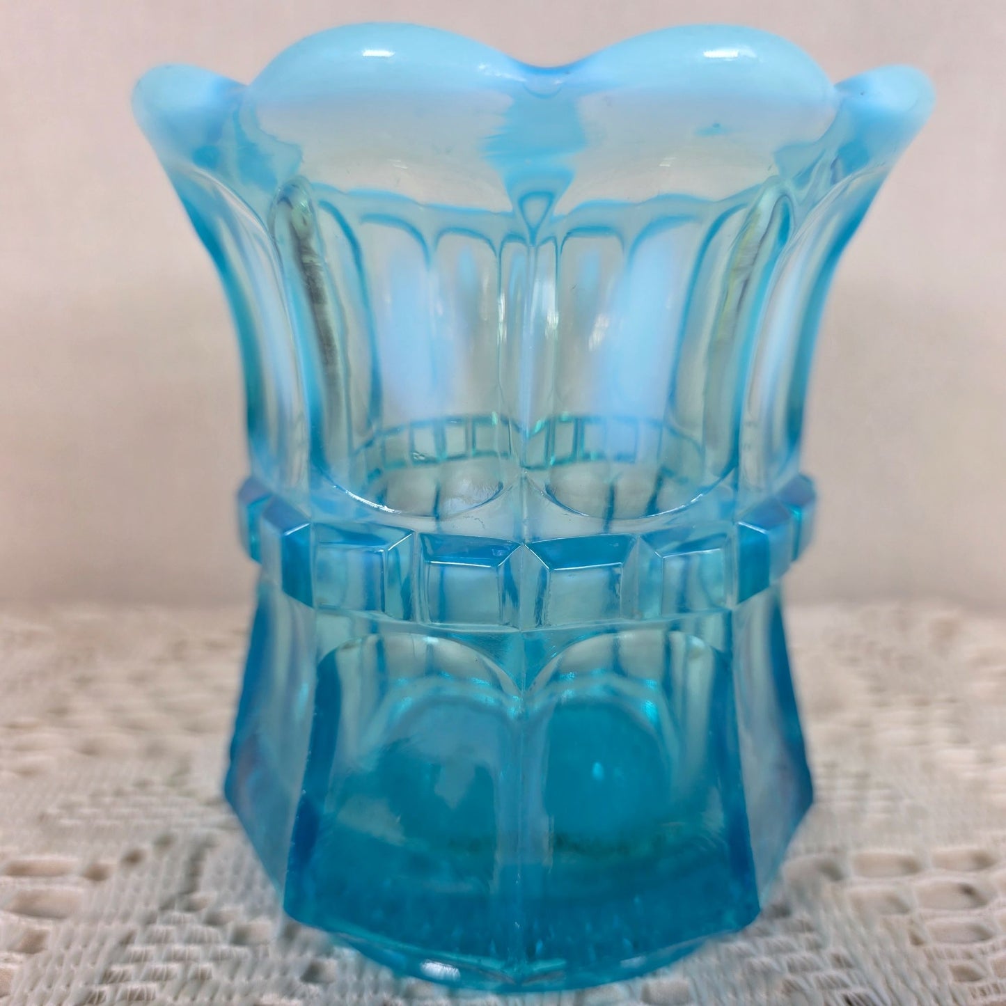 Antique Northwood Regal Blue Opalescent Open Sugar Bowl Scalloped Rim EAPG