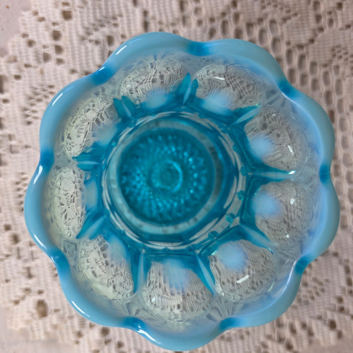 Antique Northwood Regal Blue Opalescent Open Sugar Bowl Scalloped Rim EAPG