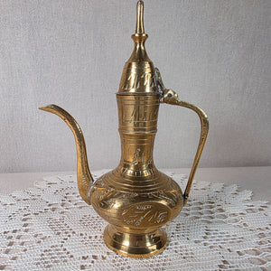 Vintage Engraved Brass India Water Pitcher Dallah Ewer Collectible 6"