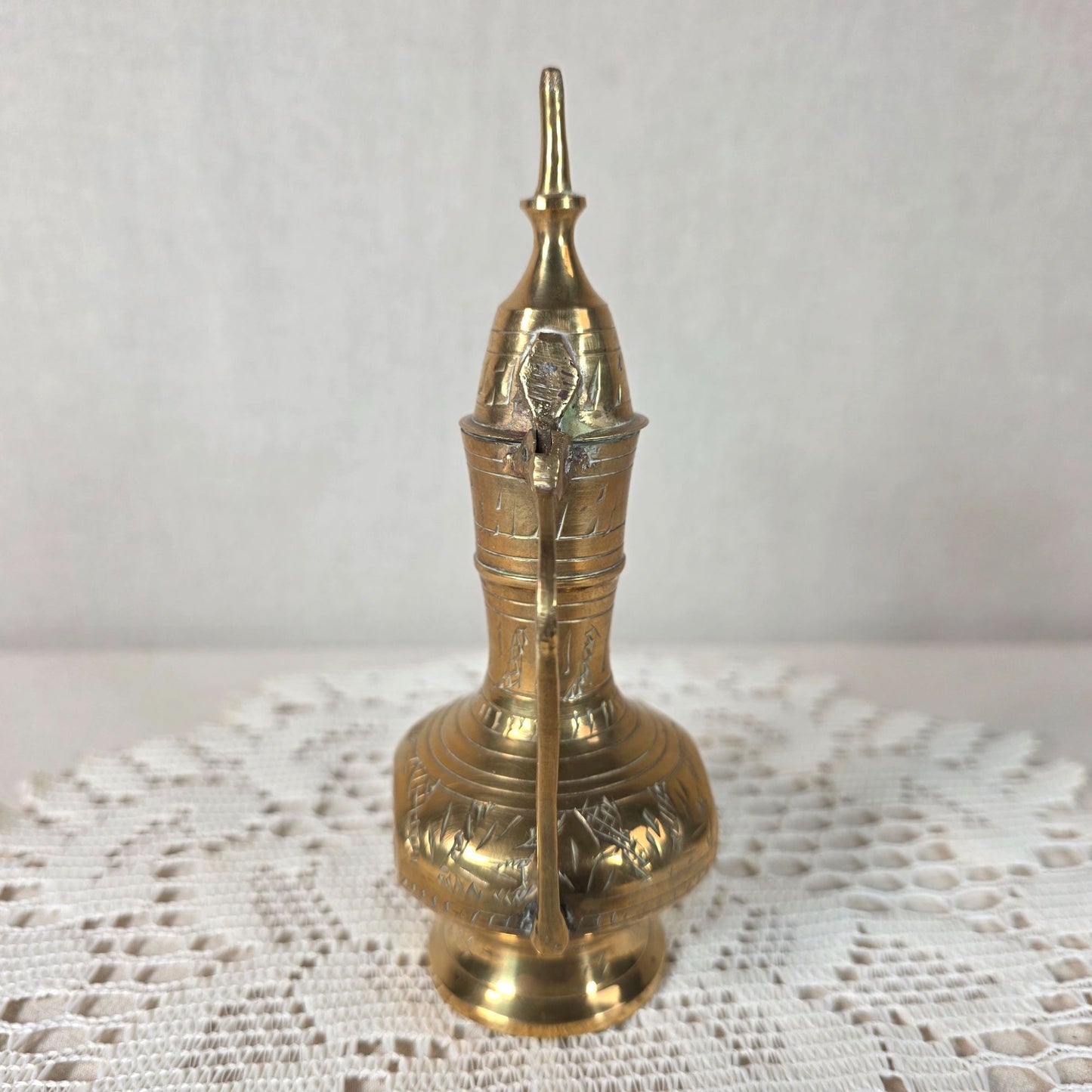 Vintage Engraved Brass India Water Pitcher Dallah Ewer Collectible 6"