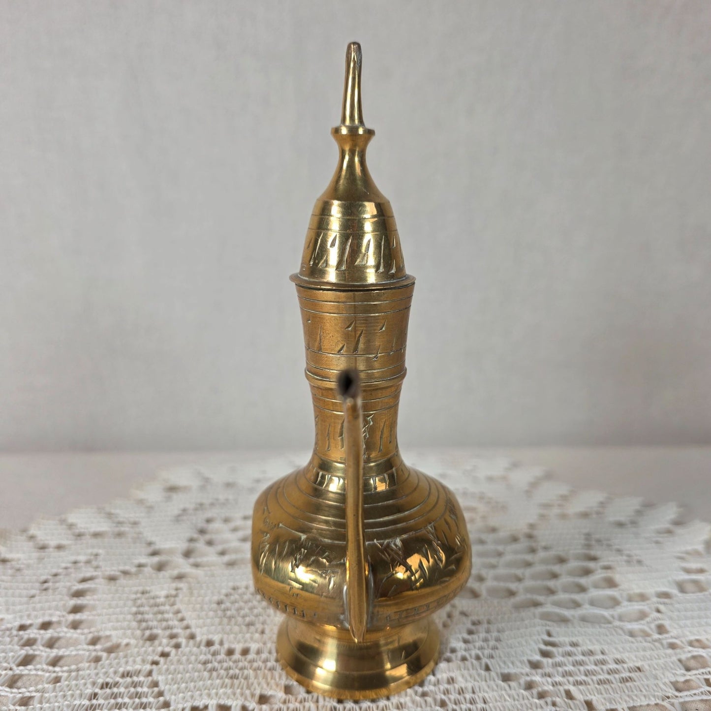 Vintage Engraved Brass India Water Pitcher Dallah Ewer Collectible 6"