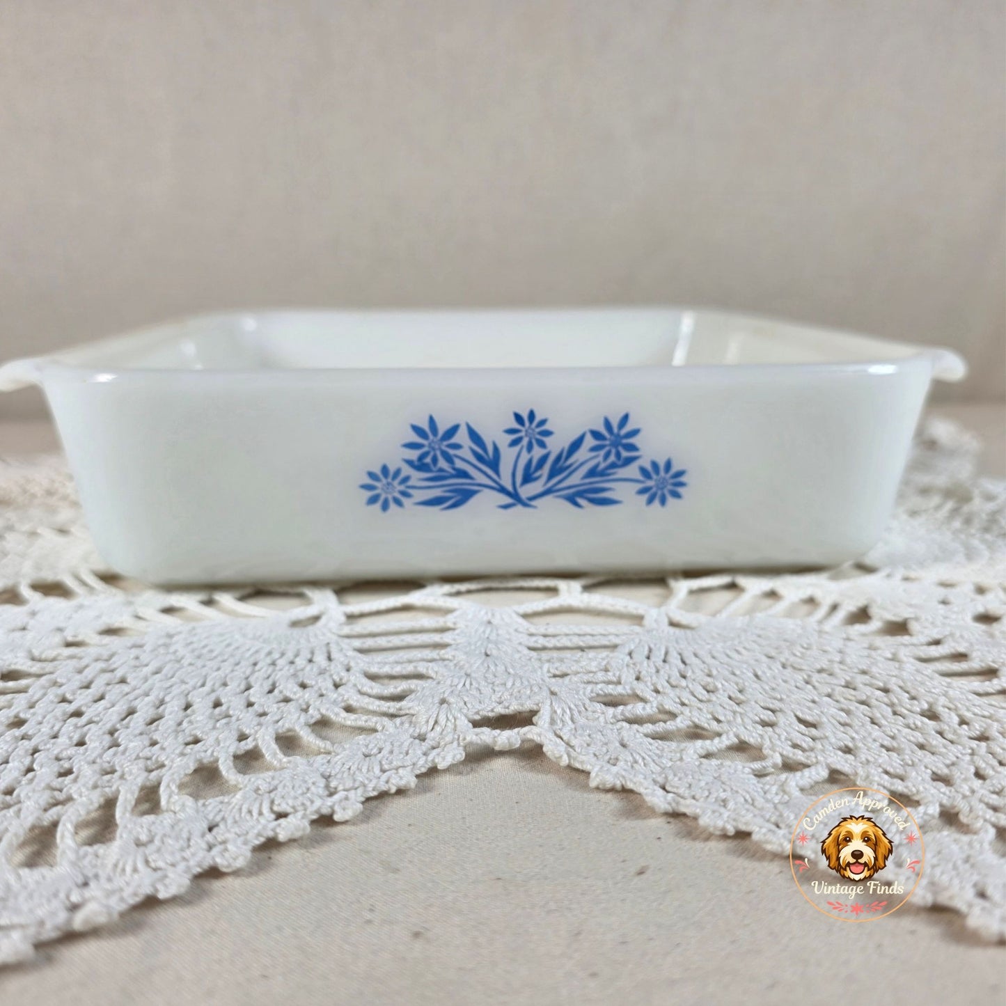 Fire King Coneflower Blue 8x8 Glass Casserole Dish Vintage Bakeware