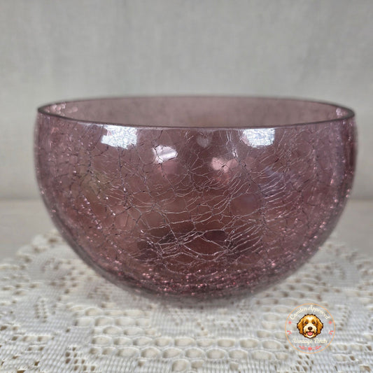 Amethyst Crackle Glass Bowl Decorative Centerpiece 7" Diameter